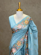 SEMI TUSSAR EMBROIDERY SAREE - LIGHT BLUE