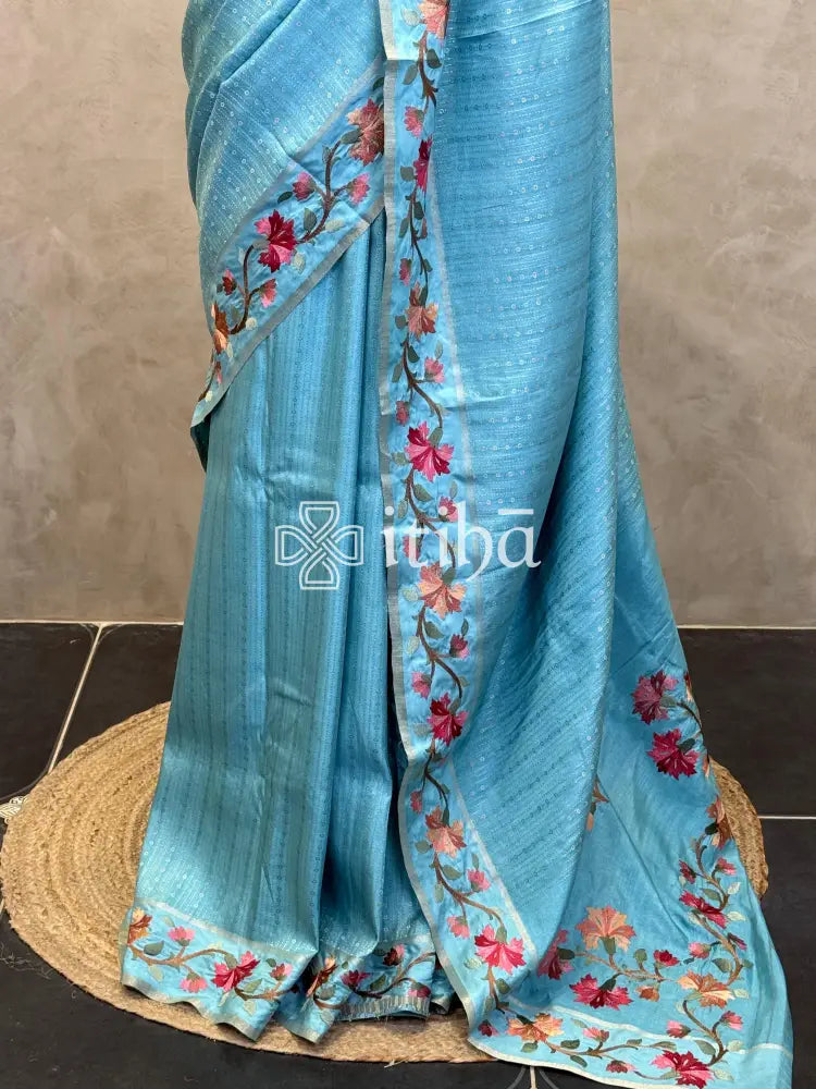 SEMI TUSSAR EMBROIDERY SAREE