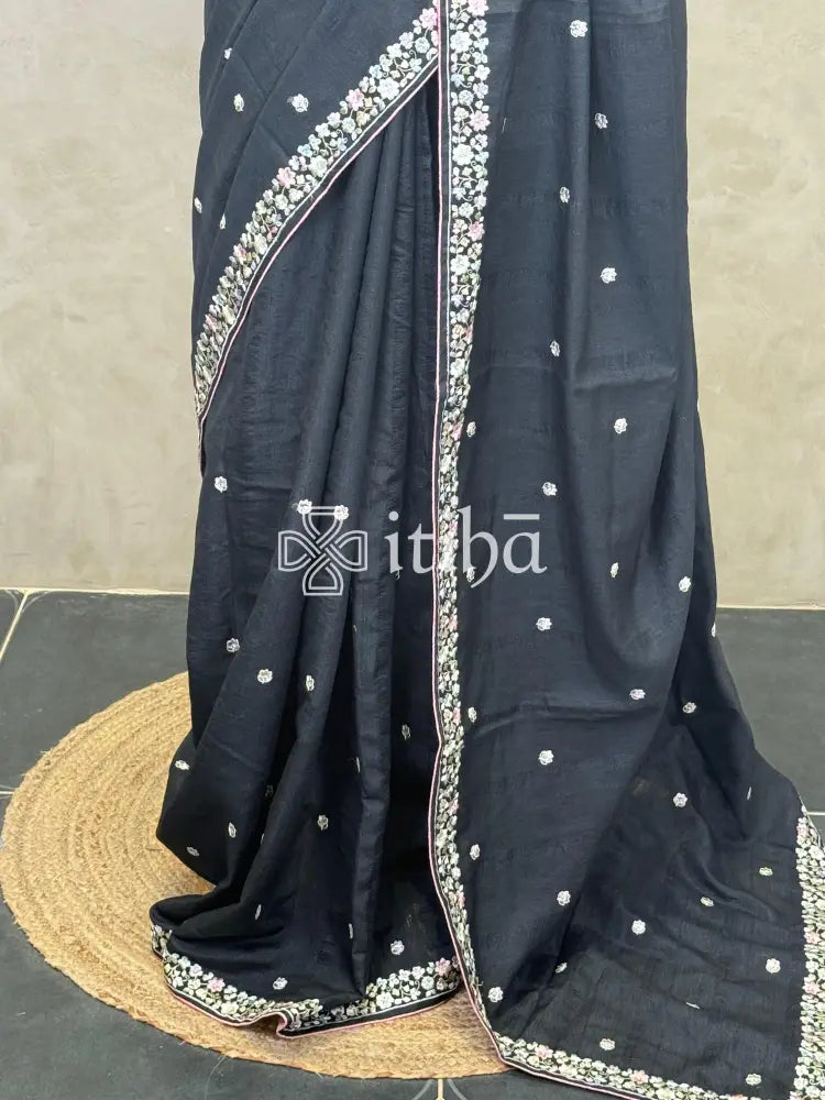 SEMI TUSSAR EMBROIDERY SAREE