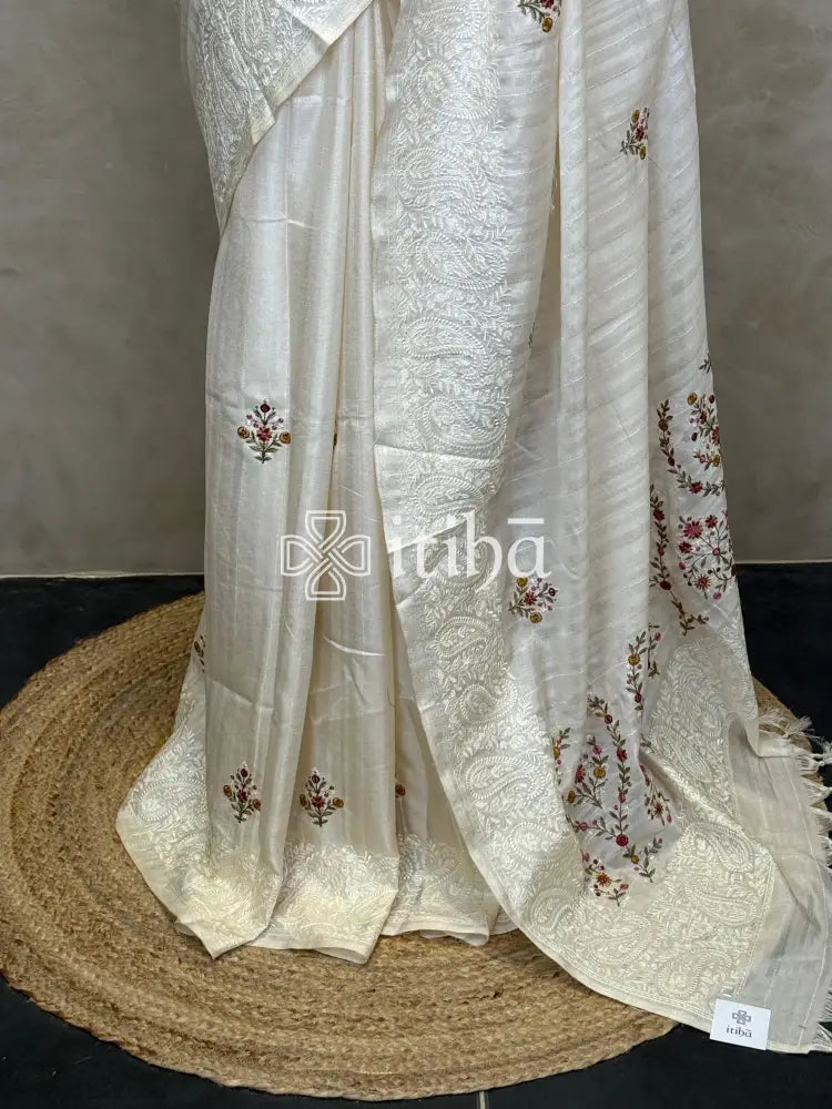 SEMI TUSSAR EMBROIDERY SAREE