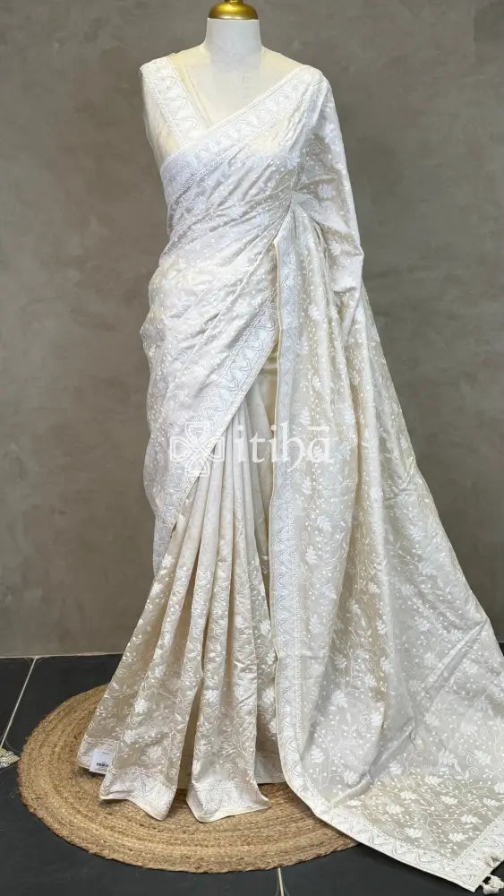 SEMI TUSSAR EMBROIDERY SAREE