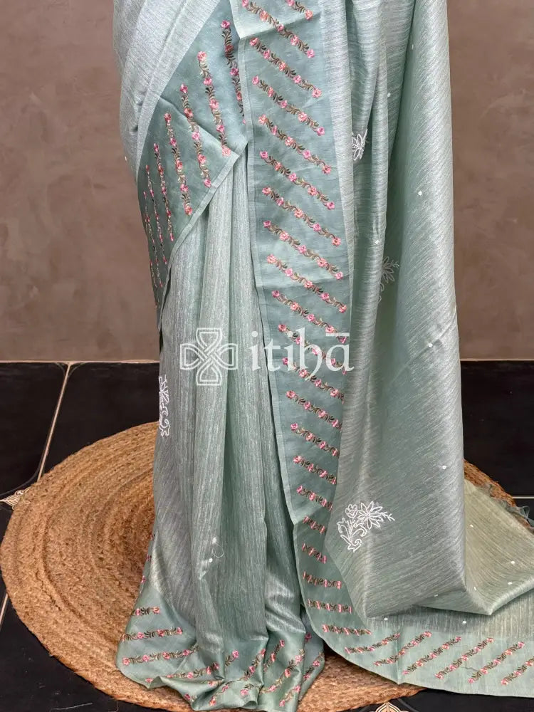 SEMI TUSSAR EMBROIDERY SAREE