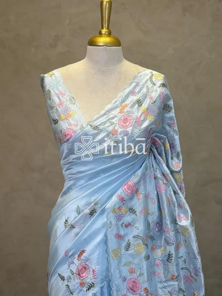 SEMI TUSSAR EMBROIDERY SAREE