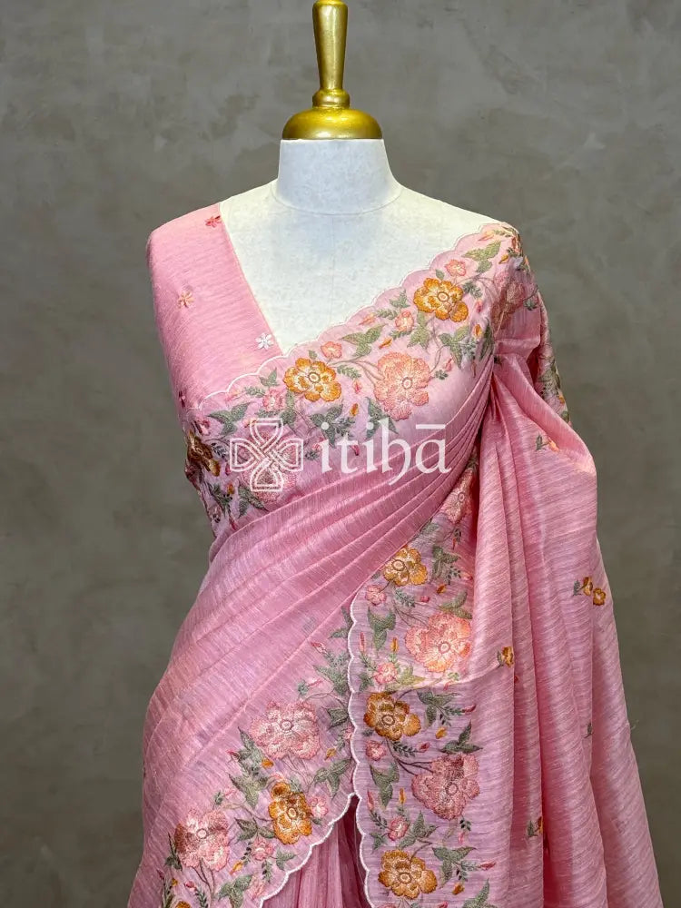 SEMI TUSSAR EMBROIDERY SAREE