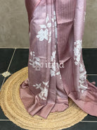 SEMI TUSSAR EMBROIDERY SAREE - dusty mauve