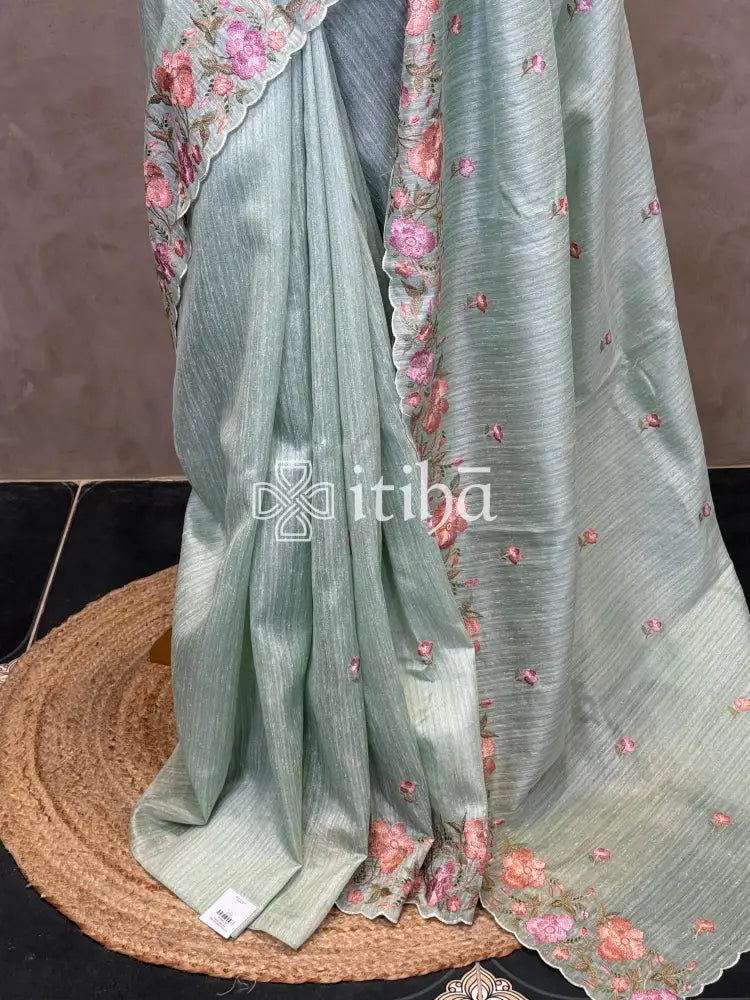 SEMI TUSSAR EMBROIDERY SAREE