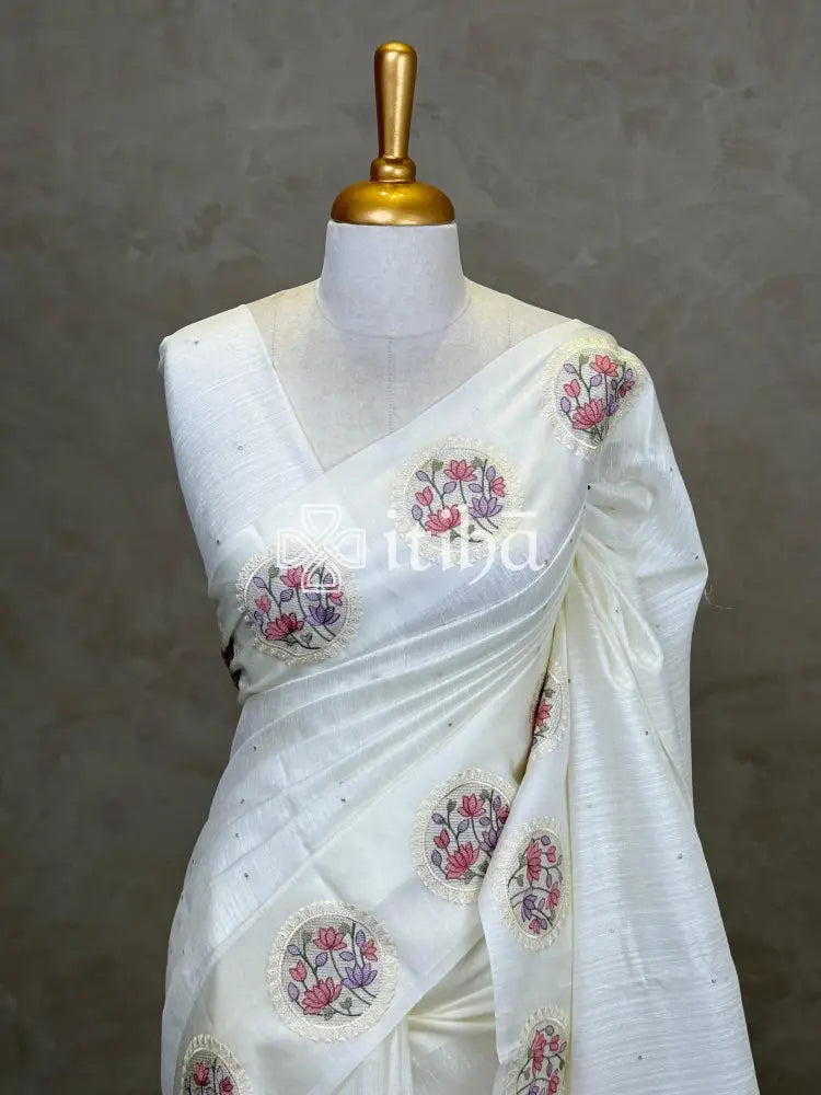 SEMI TUSSAR EMBROIDERY SAREE