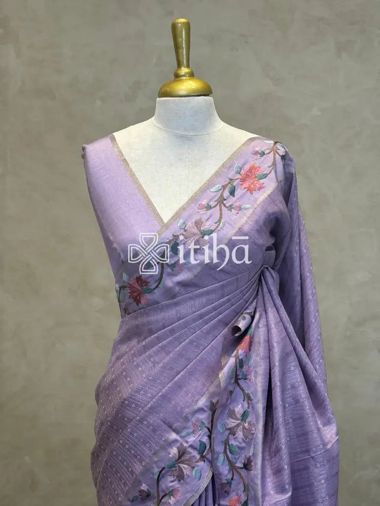 SEMI TUSSAR EMBROIDERY SAREE