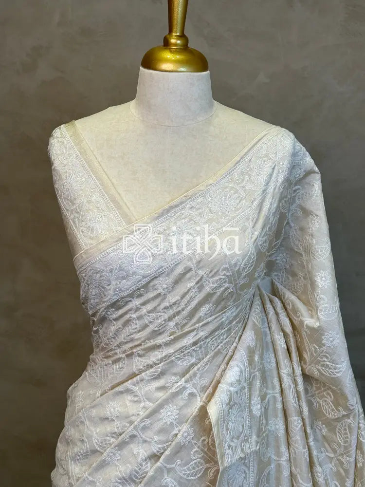 SEMI TUSSAR EMBROIDERY SAREE