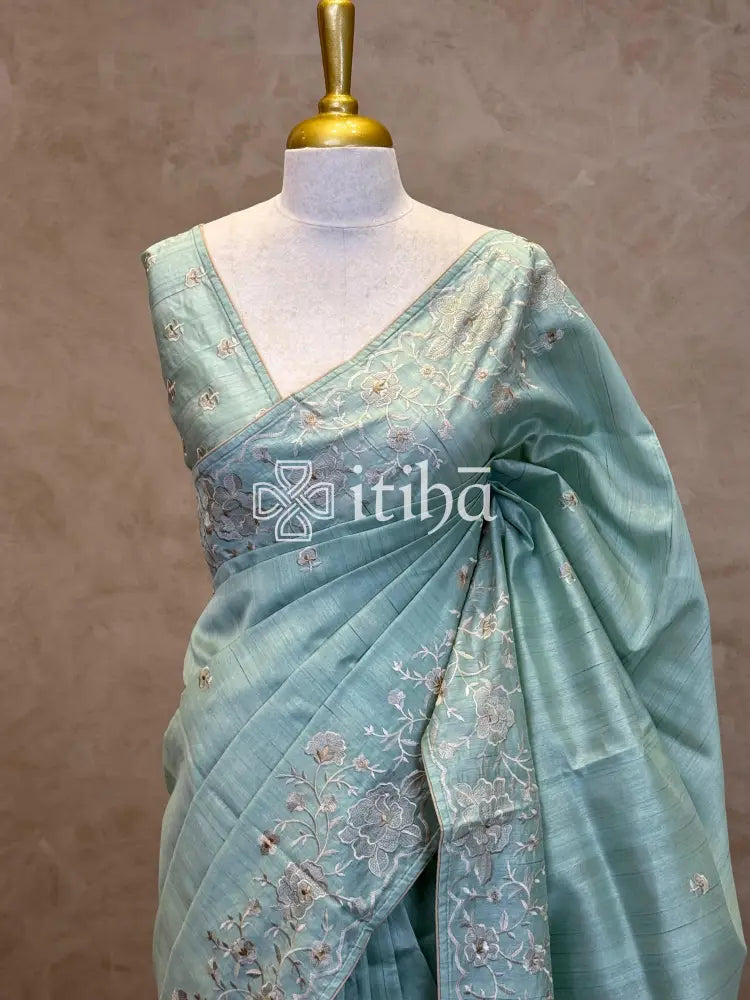 SEMI TUSSAR EMBROIDERY SAREE