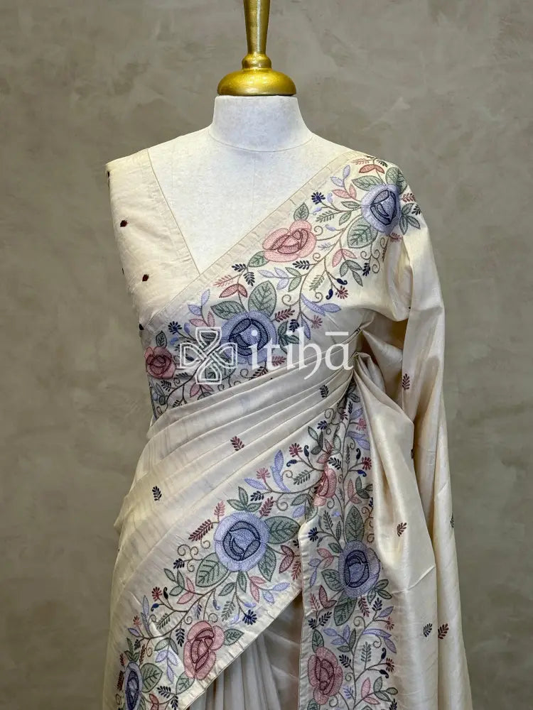SEMI TUSSAR EMBROIDERY SAREE