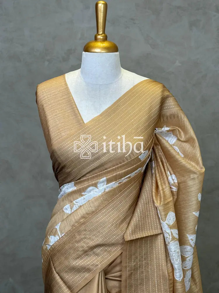 SEMI TUSSAR EMBROIDERY SAREE