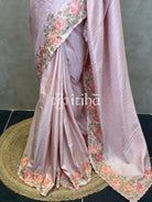 SEMI TUSSAR EMBROIDERY SAREE - PASTEL PEACH