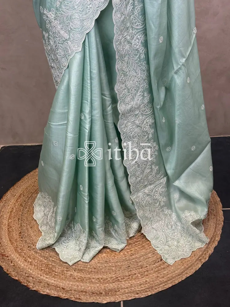 SEMI TUSSAR EMBROIDERY SAREE