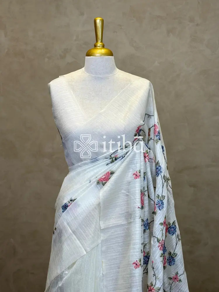 SEMI TUSSAR EMBROIDERY SAREE
