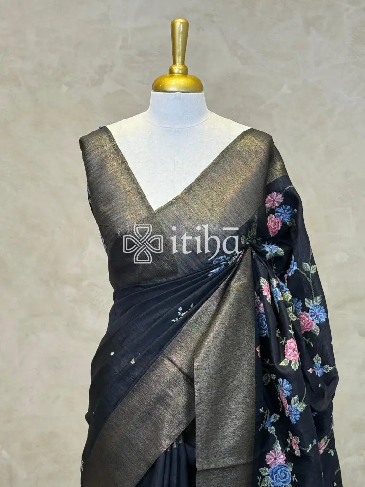 SEMI TUSSAR EMBROIDERY SAREE
