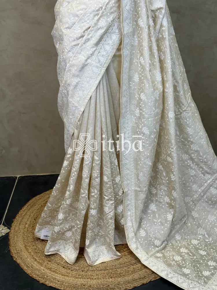 SEMI TUSSAR EMBROIDERY SAREE