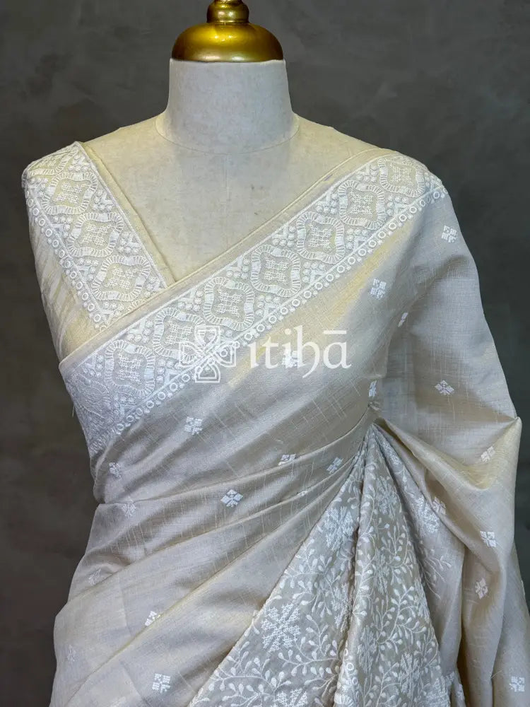 SEMI TUSSAR EMBROIDERY SAREE