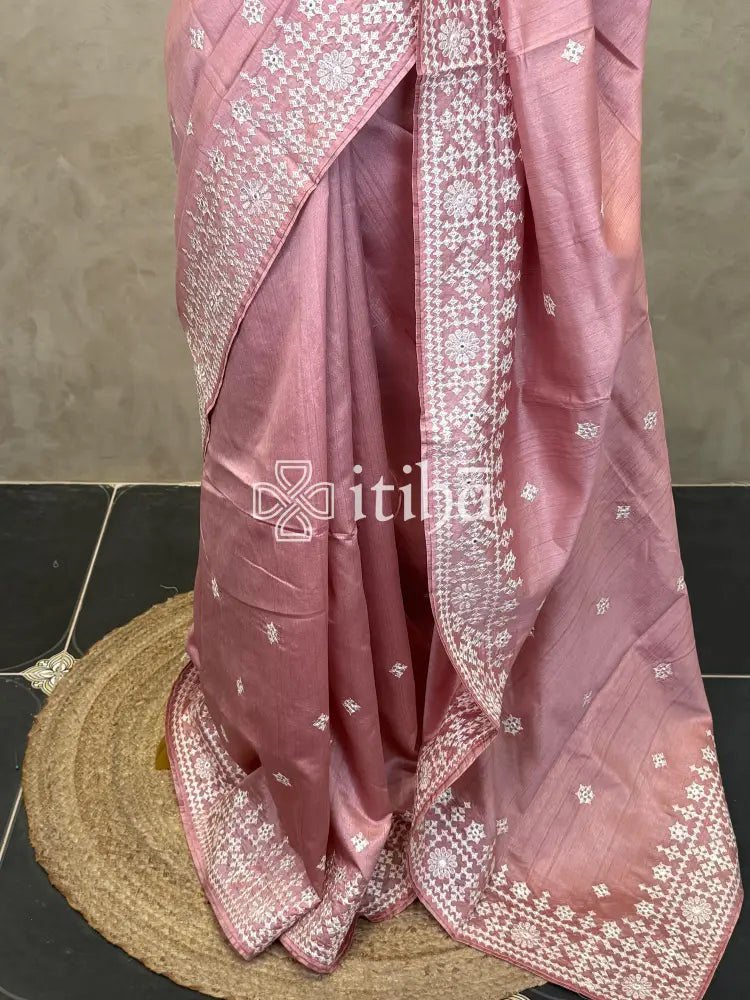 SEMI TUSSAR EMBROIDERY SAREE