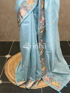 SEMI TUSSAR EMBROIDERY SAREE - LIGHT BLUE
