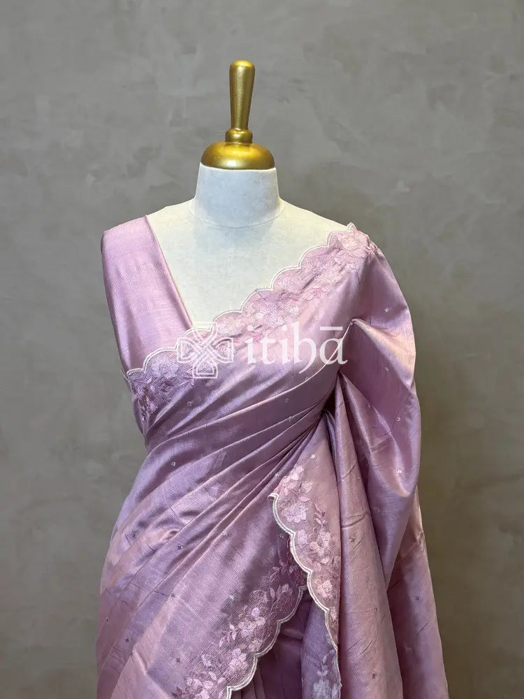 SEMI TUSSAR EMBROIDERY SAREE