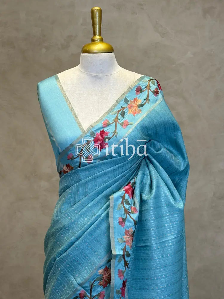 SEMI TUSSAR EMBROIDERY SAREE