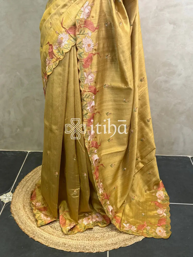 SEMI TUSSAR EMBROIDERY SAREE