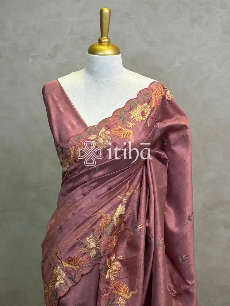SEMI TUSSAR EMBROIDERY SAREE