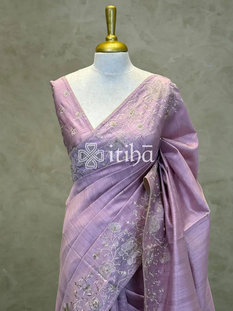 SEMI TUSSAR EMBROIDERY SAREE