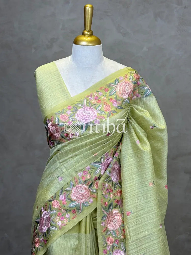 SEMI TUSSAR EMBROIDERY SAREE
