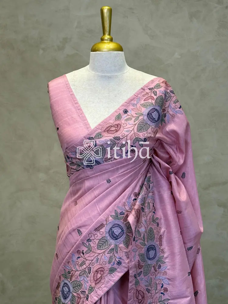 SEMI TUSSAR EMBROIDERY SAREE
