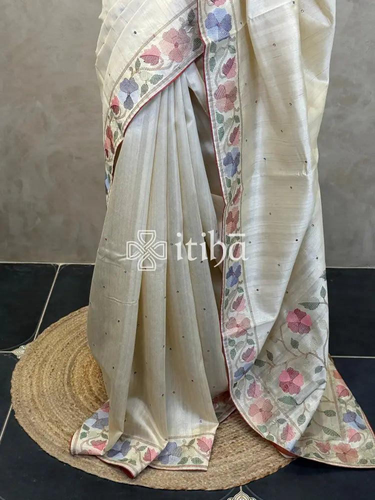 SEMI TUSSAR EMBROIDERY SAREE