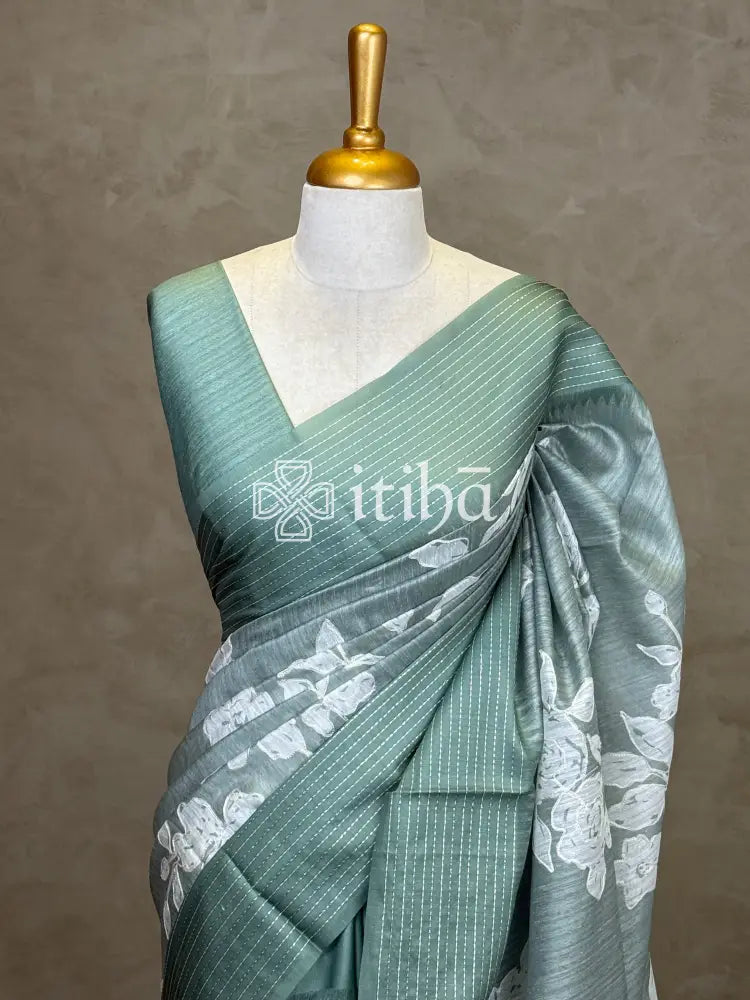 SEMI TUSSAR EMBROIDERY SAREE
