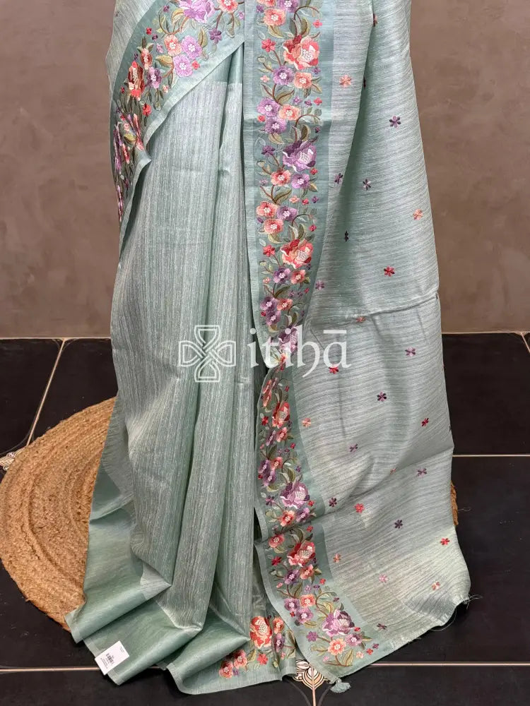 SEMI TUSSAR EMBROIDERY SAREE