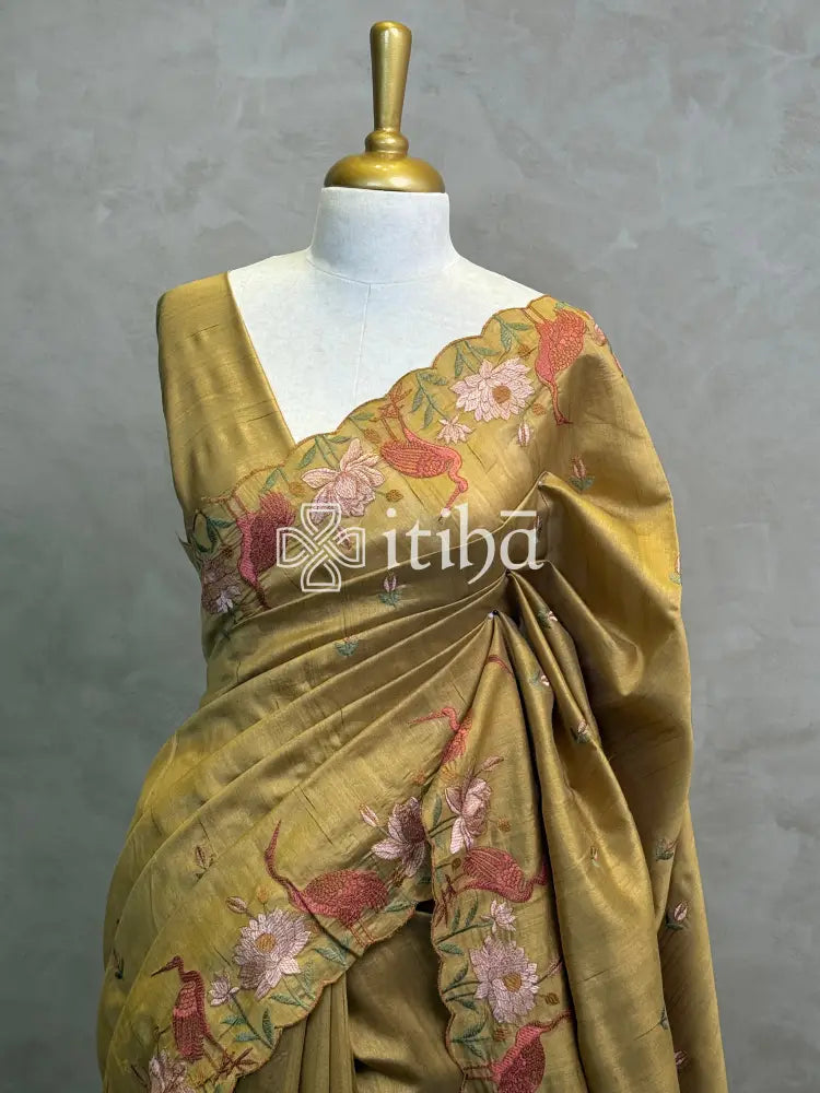 SEMI TUSSAR EMBROIDERY SAREE