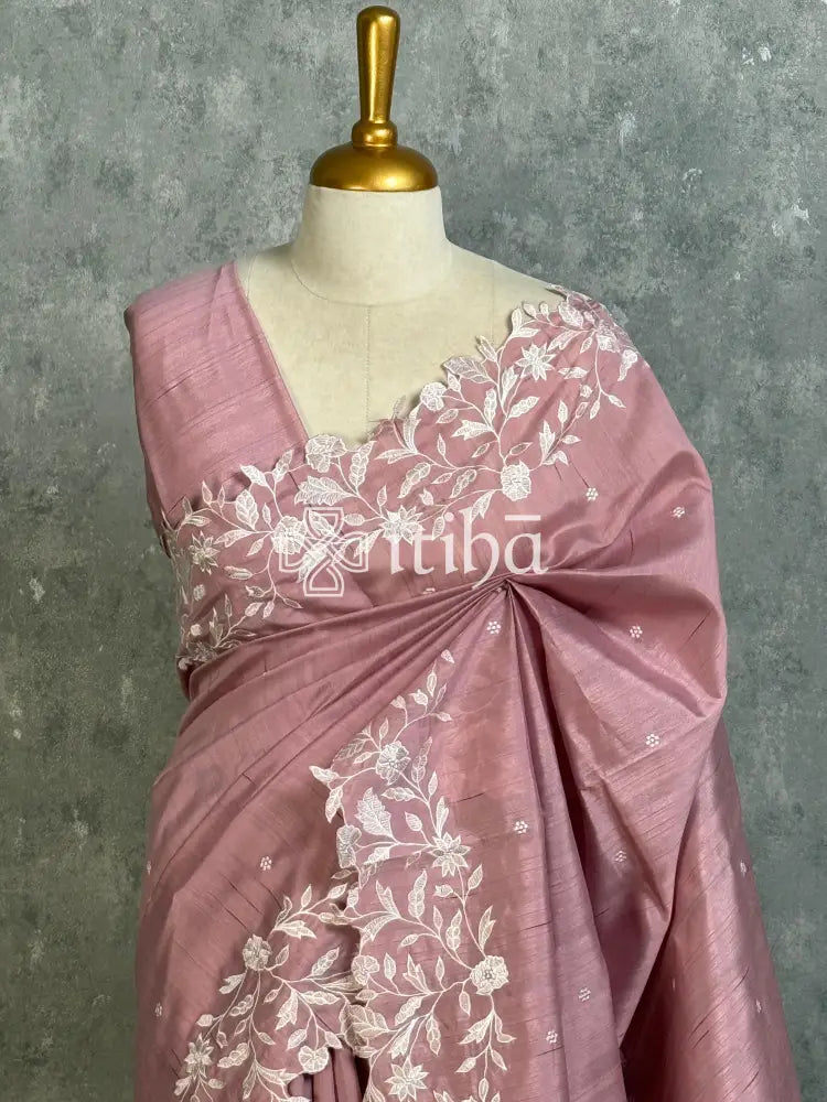 SEMI TUSSAR EMBROIDERY SAREE