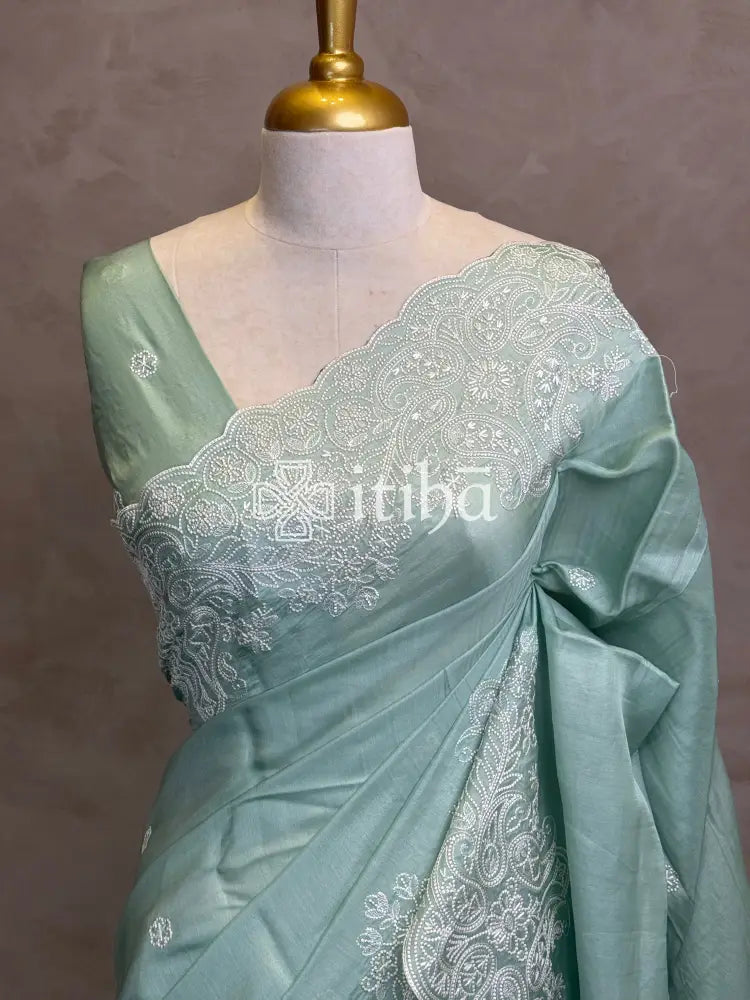 SEMI TUSSAR EMBROIDERY SAREE