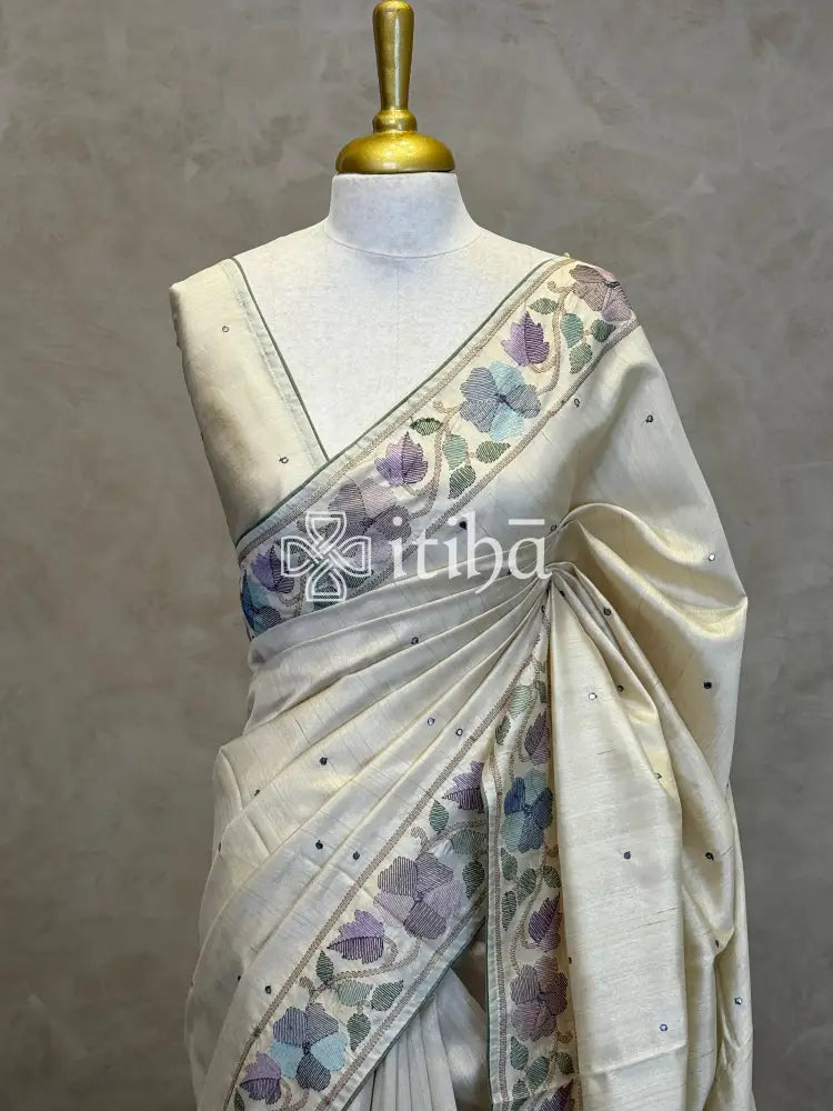 SEMI TUSSAR EMBROIDERY SAREE