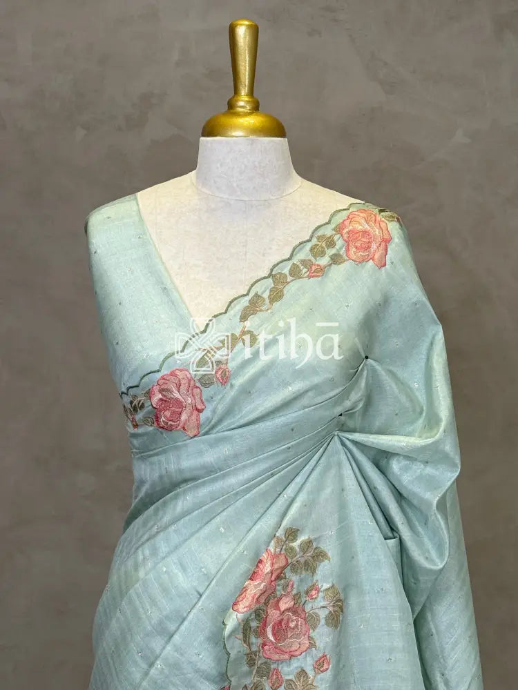 SEMI TUSSAR EMBROIDERY SAREE