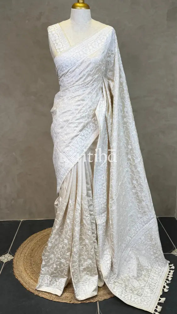 SEMI TUSSAR EMBROIDERY SAREE