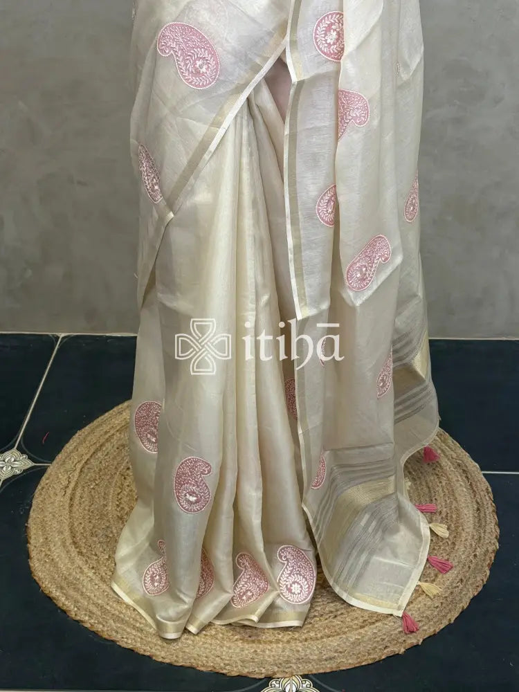 SEMI TUSSAR EMBROIDERY SAREE
