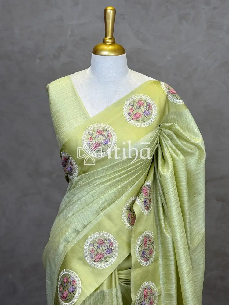 SEMI TUSSAR EMBROIDERY SAREE