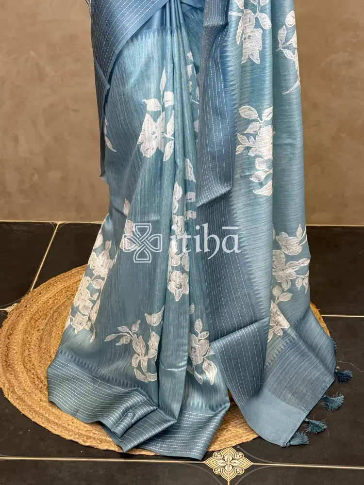 SEMI TUSSAR EMBROIDERY SAREE