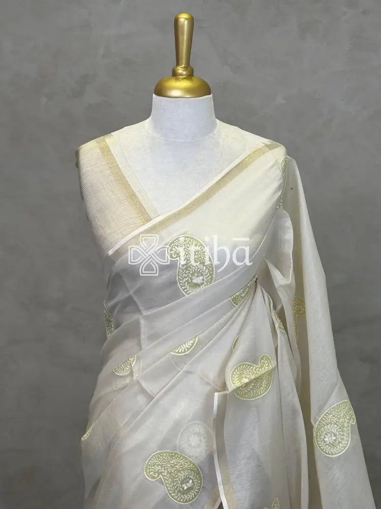 SEMI TUSSAR EMBROIDERY SAREE