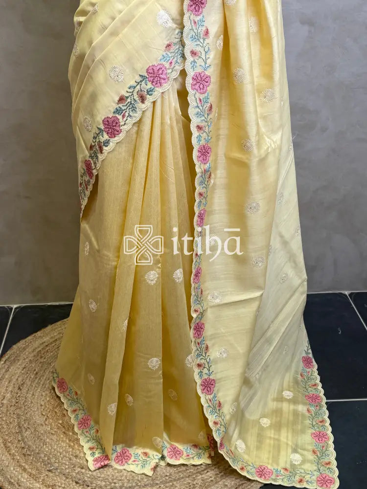 SEMI TUSSAR EMBROIDERY SAREE