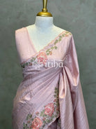 SEMI TUSSAR EMBROIDERY SAREE - PASTEL PEACH