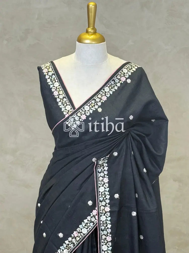 SEMI TUSSAR EMBROIDERY SAREE