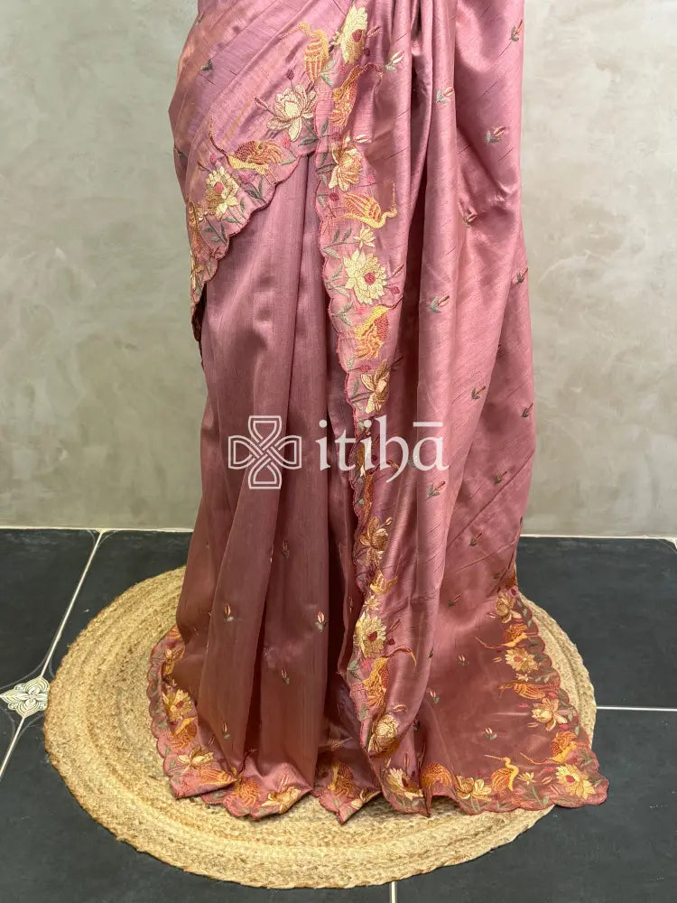 SEMI TUSSAR EMBROIDERY SAREE