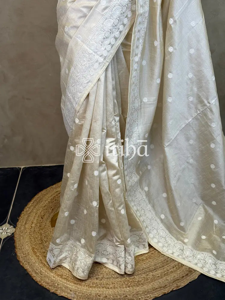 SEMI TUSSAR EMBROIDERY SAREE