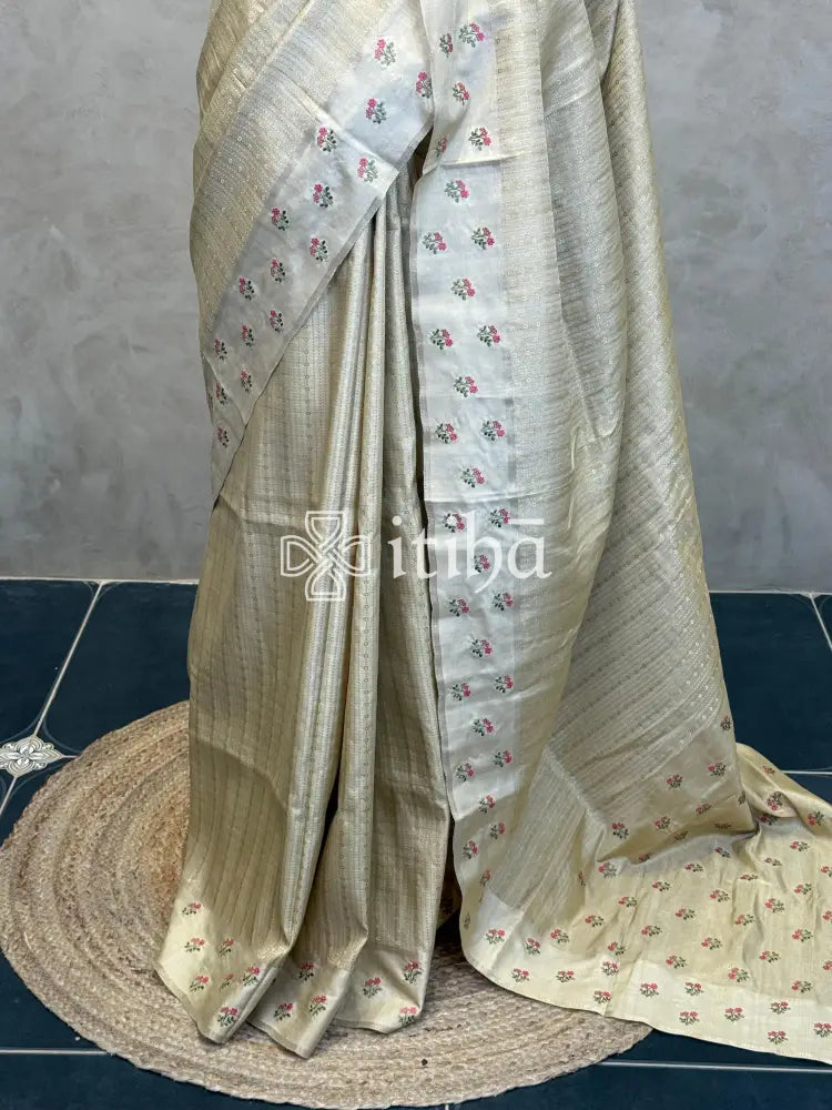 SEMI TUSSAR EMBROIDERY SAREE